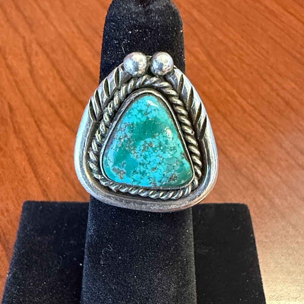 Vintage Native American 925 Sterling Silver Turquoise Split Shank Ring Size 4.25